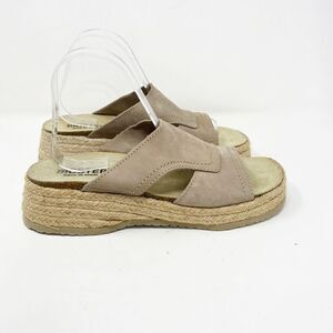 BioStep Sandals Womens 10 Slip On Platform Taupe Tan Espadrille Casual Comfort